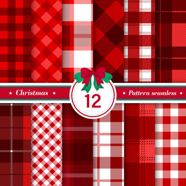 Tartan Check Plaid seamless patterns. Tartan Check Plaid seamless patterns. Lumberjack red and white Buffalo plaid. Rustic Christmas Backgrounds. Pack of 12 red tartan patterns. Repeating pattern tile swatches. buffalo check stock illustrations