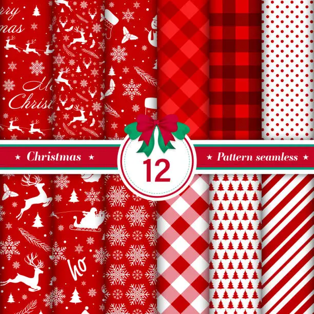 Vector illustration of Merry Christmas pattern seamless collection.