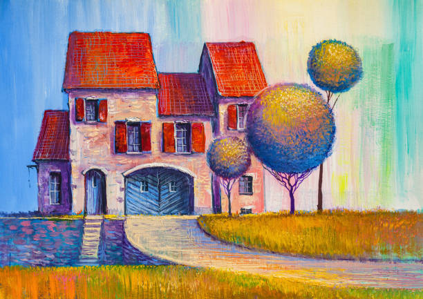istock Oil painting, house in the village 1184191726