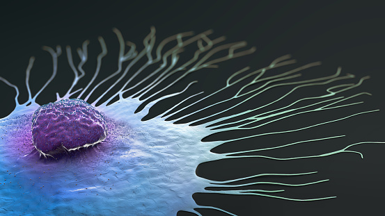 Ilustración científica de una célula de cáncer de mama migratoria - Ilustración 3d photo
