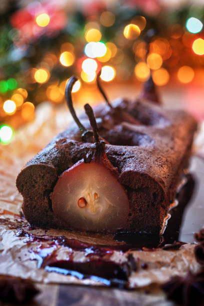 istock Pear chocolate cake with mulled wine glaze 1184200396