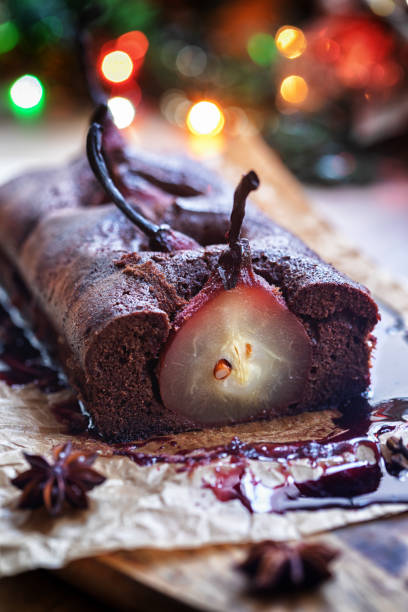 istock Pear chocolate cake with mulled wine glaze 1184200471