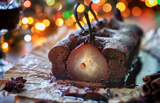 istock Pear chocolate cake with mulled wine glaze 1184200586