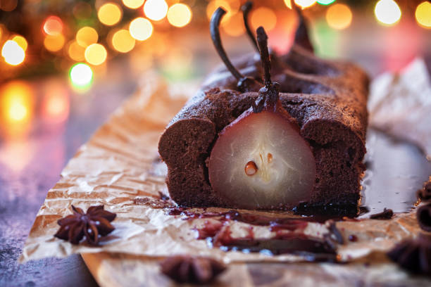 istock Pear chocolate cake with mulled wine glaze 1184200686
