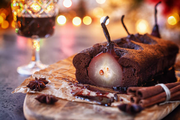 istock Pear chocolate cake with mulled wine glaze 1184200804