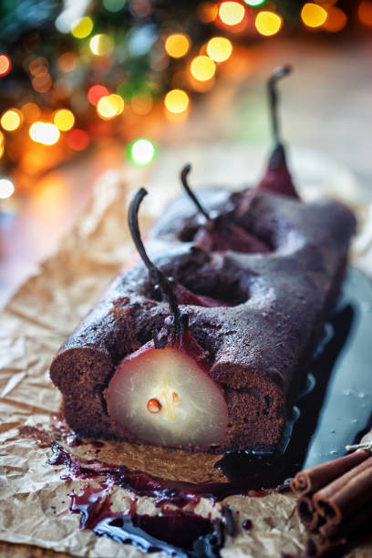 istock Pear chocolate cake with mulled wine glaze 1184200847