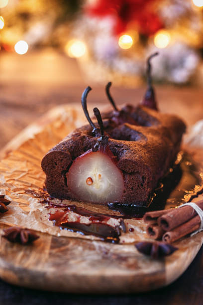 istock Pear chocolate cake with mulled wine glaze 1184201444