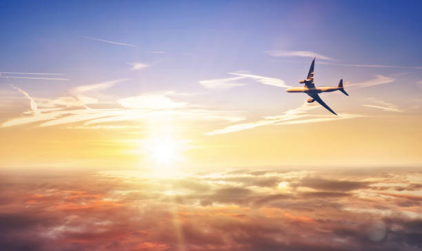 istock Commercial airplane flying above clouds 1184201843