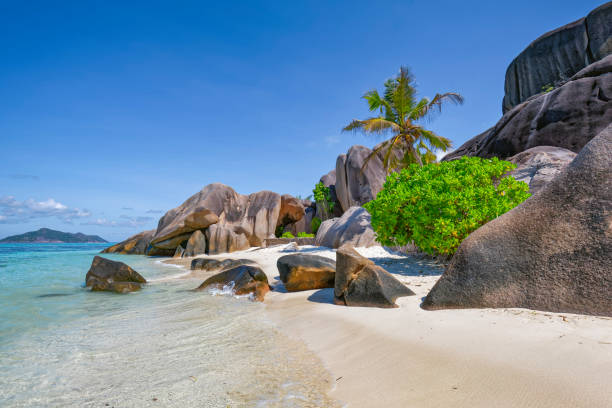 istock Beautiful tropical beach Anse Source d´Argent with sculpted granite rocks and palm trees - Island of La Digue, Seychelles, Indian Ocean Islands. 1184204002