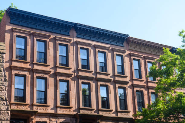 부시윅 브루클린의 레지던스 뉴욕 시티 아파트 먼트 빌딩 - brooklyn brownstone new york city row house 뉴스 사진 이미지
