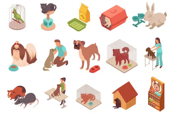 Vector illustration of Pet Animals Isometric Icons