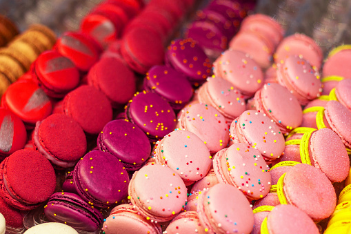 Macarons sweet food french bakery  dessert colorful stack close up