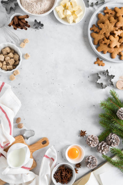 istock Christmas or Xmas baking culinary background. Ingredients for cooking on kitchen table. New Year or Noel holiday festive decorations 1184207487