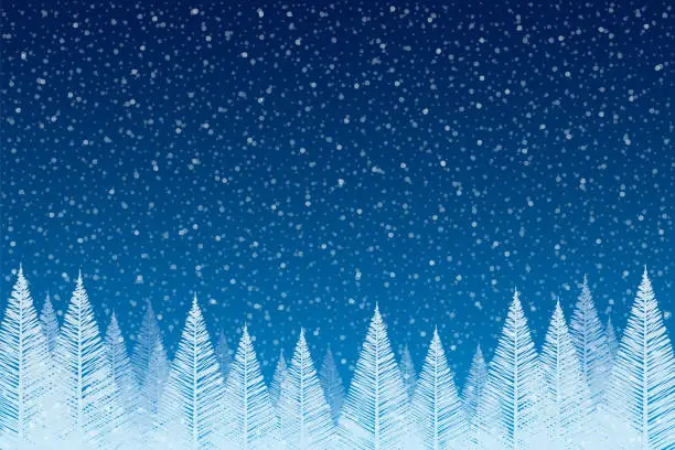 Vector illustration of Snowfall - Tranquil Christmas scene with falling snow and fir trees