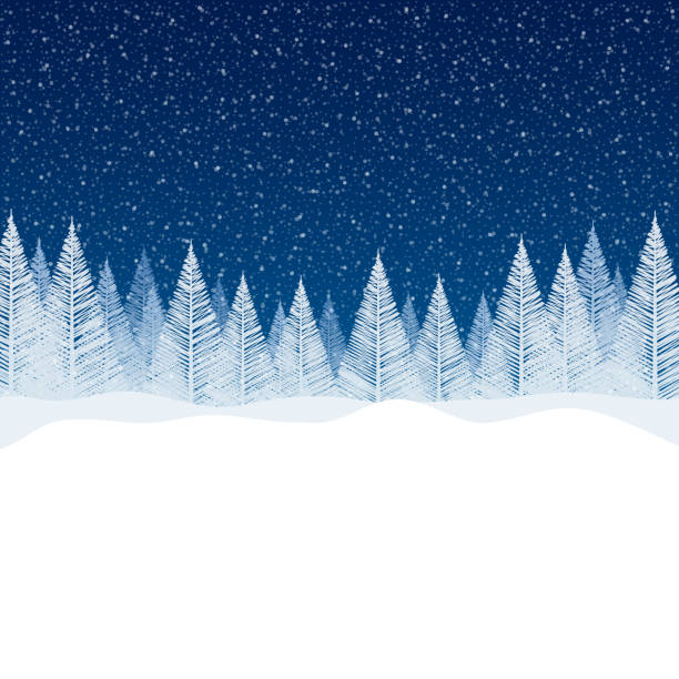ilustraciones, imágenes clip art, dibujos animados e iconos de stock de nevadas - tranquila escena de navidad con espacio en blanco para su mensaje. - christmas christmas tree snowing blue