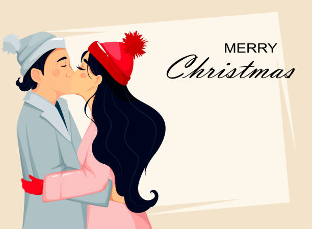 ilustrações, clipart, desenhos animados e ícones de feliz natal. beijo bonito dos pares - couple in love