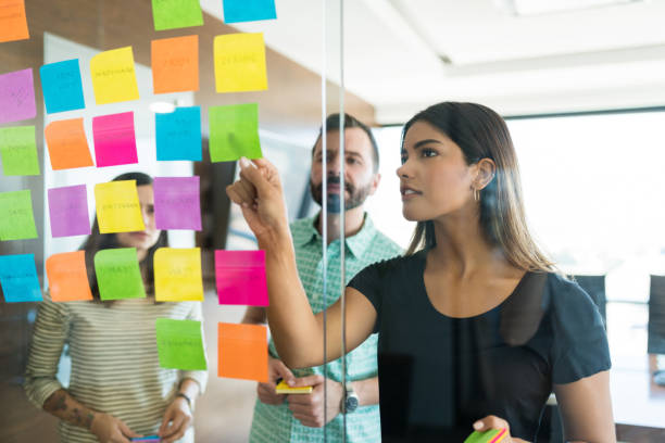 istock Colleagues Planning Over Adhesives With Team In Workplace 1184210772