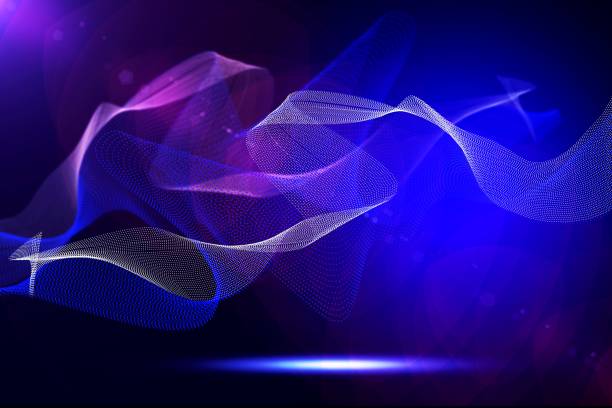 Abstract bright wavy lines on a dark blue background stock photo