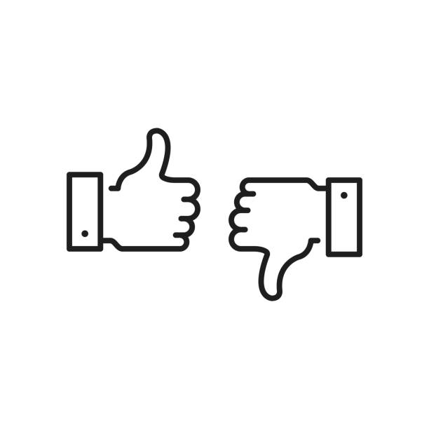 Like icon and dislike. Thumbs up and thumbs down. Black color. Modern concept. Linear stroke style. Simple stroke outline thin line design. Vector icons set Like icon and dislike. Thumbs up and thumbs down. Black color. Modern feedback concept. Linear stroke style. Simple stroke outline thin line design. Vector icons set thumbs down stock illustrations