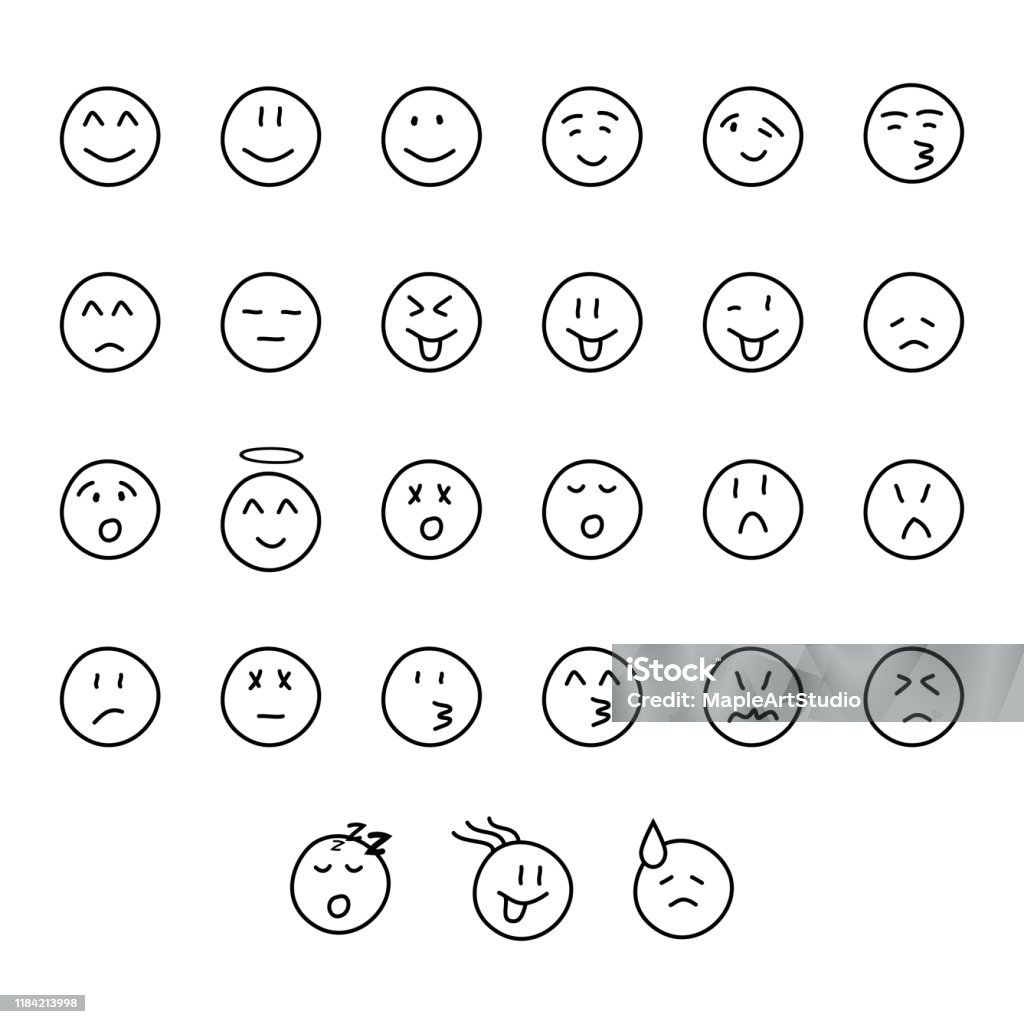Set Of Hand Drawn Cute Smiley Faces With Different Facial ...
