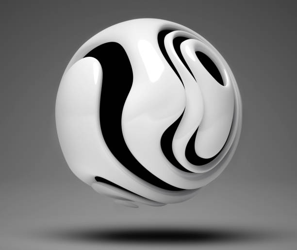 istock 3d render with abstract black and white futuristic sphere in curved smooth organic round shape in white glossy plastic material with black parts on dark grey background 1184218392