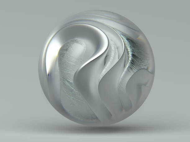 istock 3d render of abstract 3d glass sphere with blur effect on the edges with organic object inside in curve wavy round smooth and soft bio forms in matte aluminum metal material with scratches in some parts on grey background 1184219263