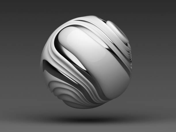 istock 3d render of abstract 3d ball in organic curve round wavy smooth and soft bio forms in white glossy plastic material with metal silver parts on dark grey background 1184219278
