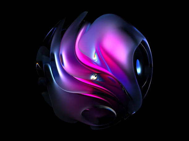 istock 3d render of abstract 3d ball in organic curve round wavy smooth and soft bio forms in matte glass material with glowing core inside in pink color on black background 1184219351