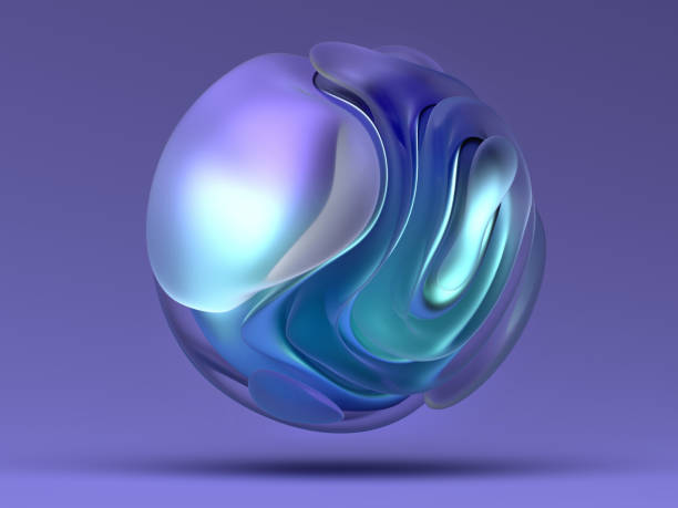 istock 3d render of abstract 3d ball in organic curve round wavy smooth and soft bio forms in matte glass and glossy metal material with gradient in blue and violet color on purple background 1184219438