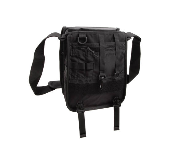 istock Modern shoulder bag isolate on a white background. Men's modern black tactical bag. 1184222309