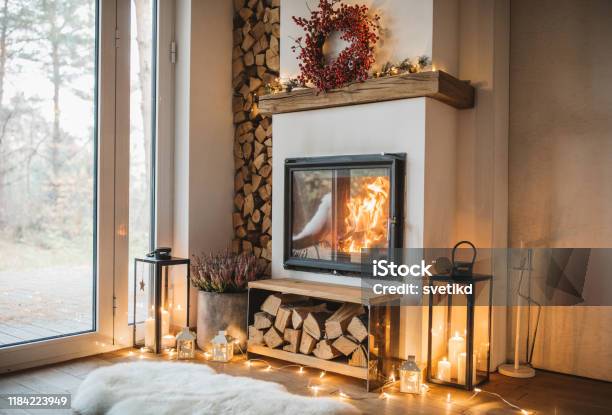 Winter Is Here Stock Photo - Download Image Now - Fireplace, Winter, Domestic Life