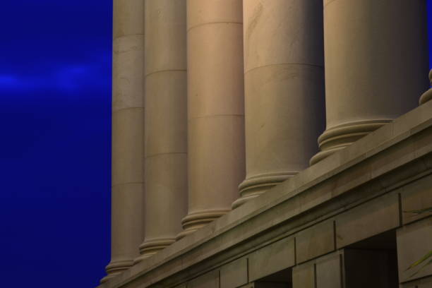 istock Close Up Of Illuminated Sandstone Columns Against Dramatic Twilight Sky 1184224073