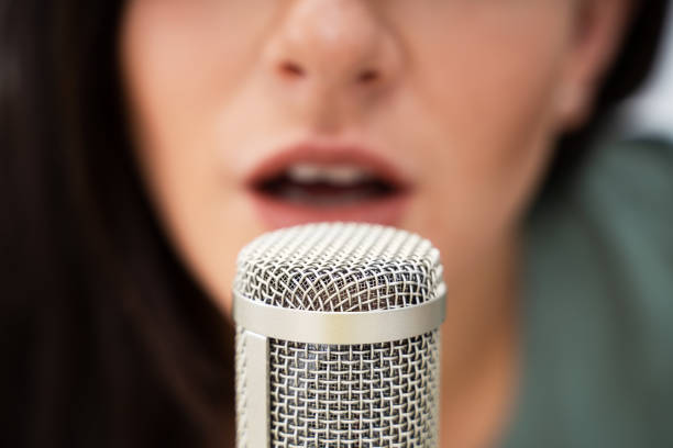 Microphone on a stand with copy space.