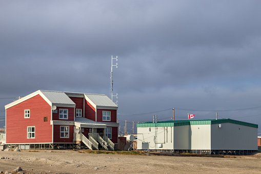 Clyde River, Baffin Island, Canada - August 20th, 2019: The Canadian Police Station at the port in Clyde River, Nunavut, Canada.