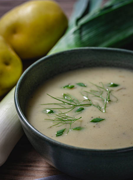 Vegan, potato and leek soup.