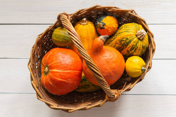 istock Pumpkins in a wicker basket 1184227896