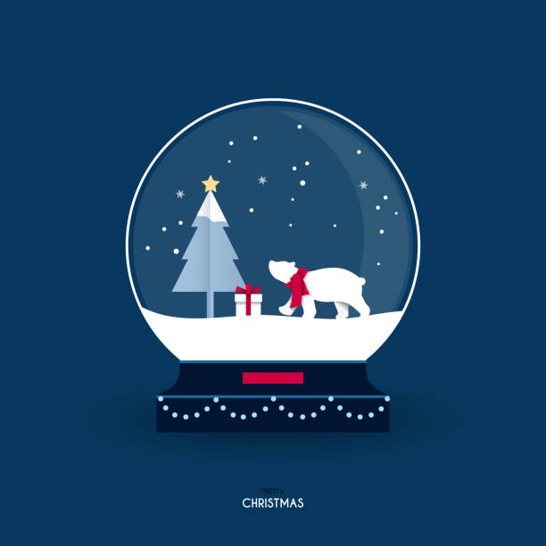 ilustraciones, imágenes clip art, dibujos animados e iconos de stock de tarjeta de felicitación hristmas con oso en un globo de nieve. - winter bear