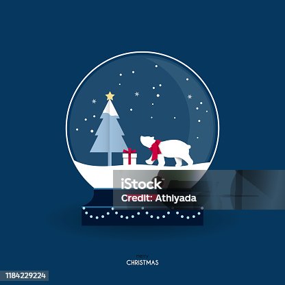 istock hristmas greeting card with bear in a snow globe. 1184229224