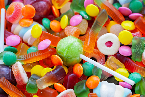 Macro shot of various jelly sugar candy
