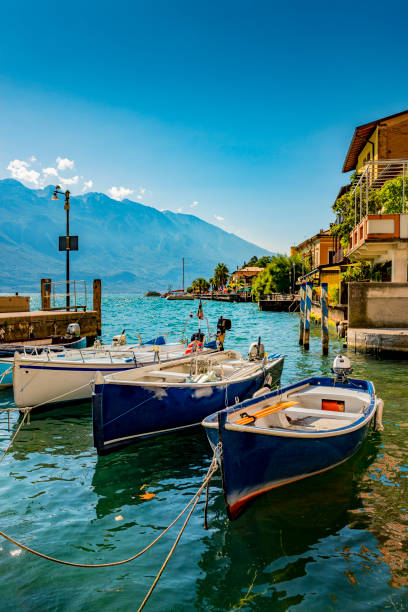 harbor of Limone in Italy harbor of Limone in Italy italian lake district photos stock pictures, royalty-free photos & images