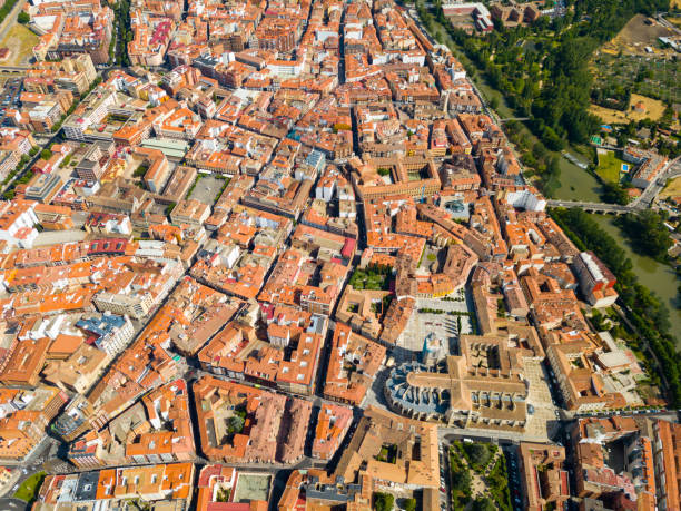 aerial view of palencia cityscape - palencia province imagens e fotografias de stock