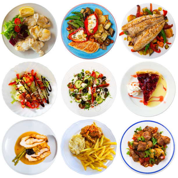 istock Collage of meals on round plates 1184233813