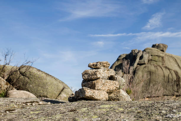 Landscape with cairn in Baixa Limia Serra do Xures natural park, Galicia, Spain