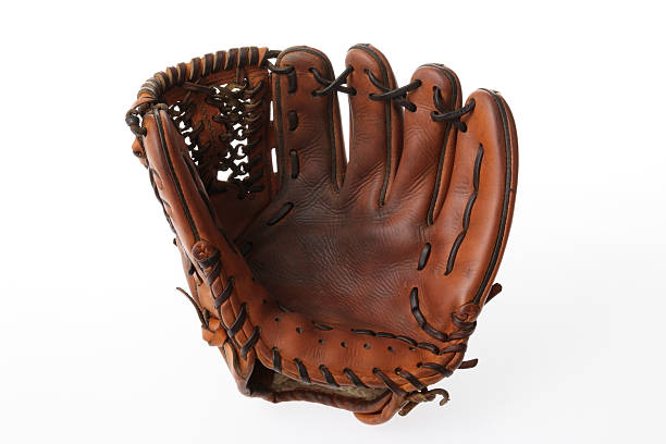 Isolated shot of baseball glove on white background Close-up shot of opened baseball glove isolated on white background.  baseball glove stock pictures, royalty-free photos & images