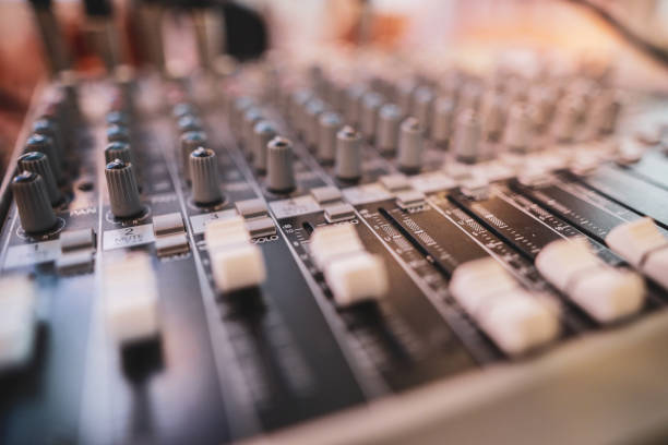 istock Shallow depth of field (selective focus) image with the controls on an audio mixer 1184235391