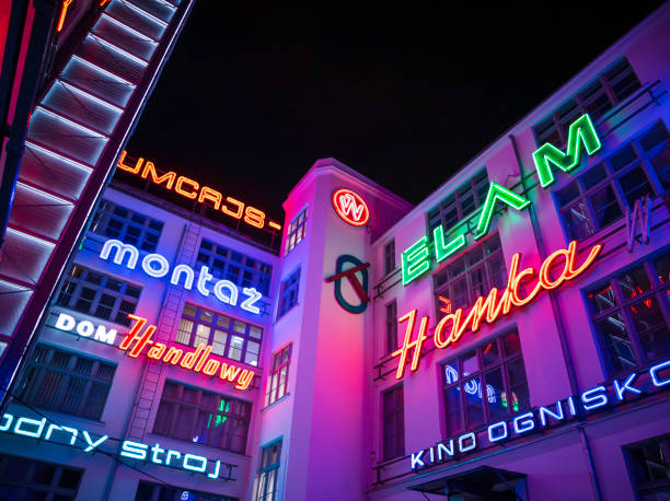 Old neon signs from PRL (PPR - Polish People's Republic) grouped together in the backyard of Ruska 46 street in Wroclaw, Poland