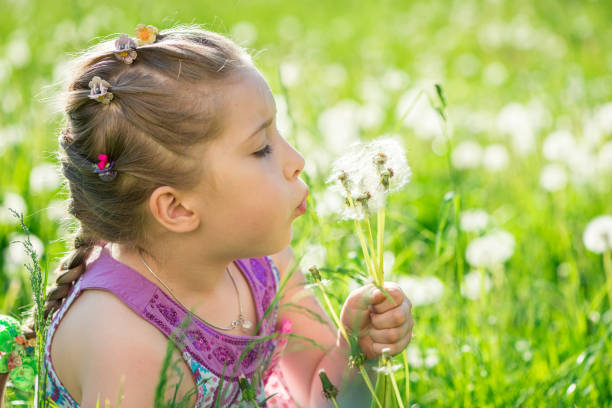 istock Girl blowing dandelions on medow 1184251156