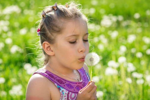 istock Girl blowing dandelions on medow 1184251183