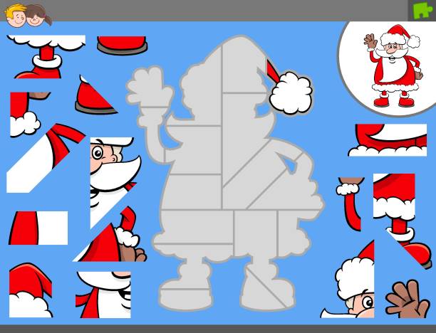 ilustrações, clipart, desenhos animados e ícones de jogo do enigma da serra de vaivém com desenhos animados papai noel - design month part of puzzle