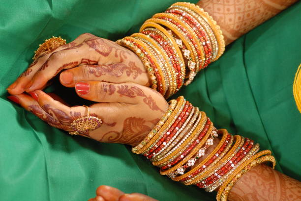 istock A lady's hands with mehandi , Bangles and  rings 1184254641